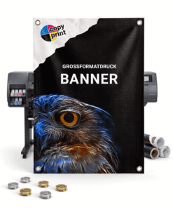 PVC-Banner 510 g/m² mit B1 Brandschutz im Großformat für Innen- und Außenbereich.